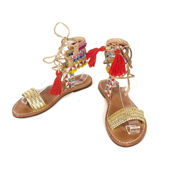 Schutz Lannister Embroidered Lace-up Sandals - Picture 8 of 12